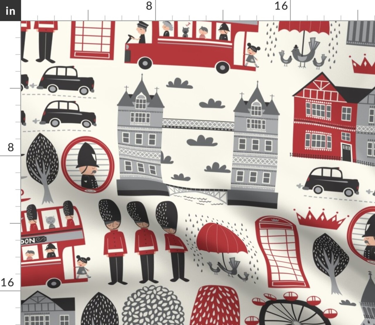 London British Bus Great England Custom Printed Fabric by Spoonflower Various Fabrics by the Yard or Fat Quarter